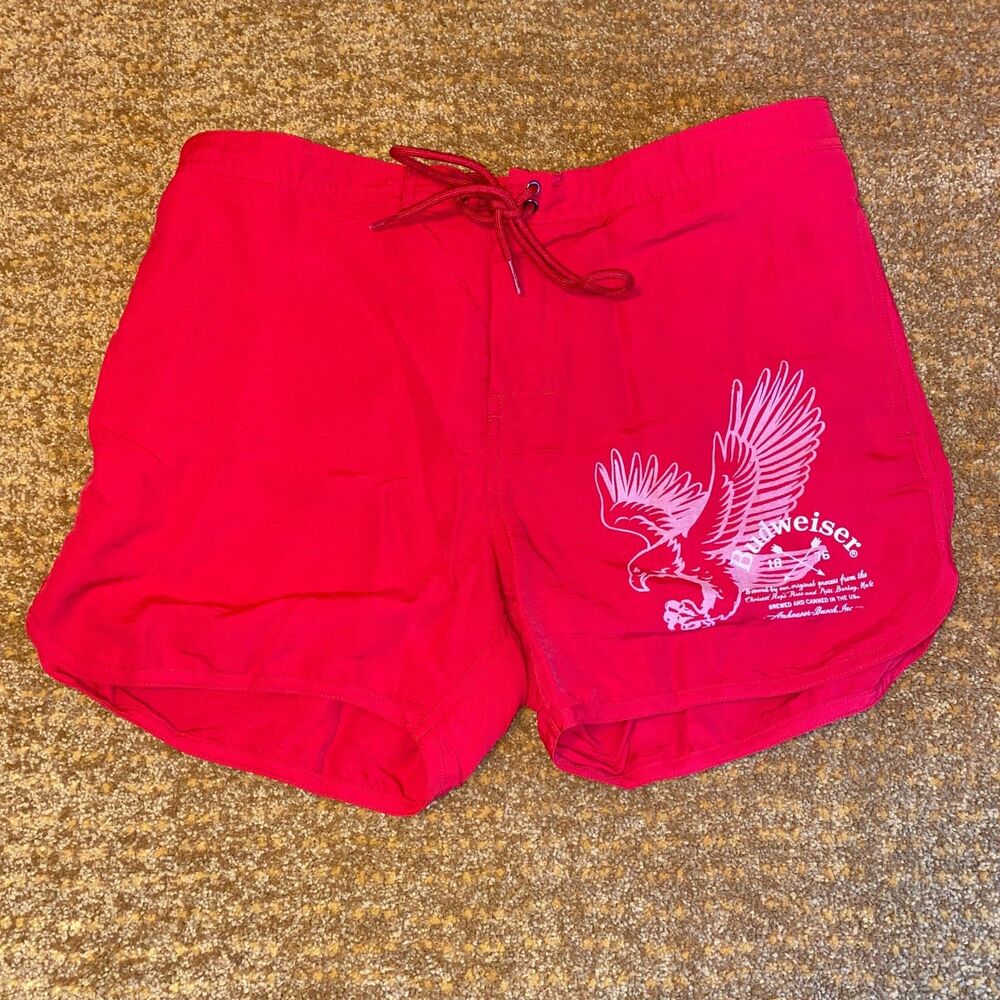 Pacsun Budweiser Red Swim Trunks Men’s Large Shorts Logo Drawstring